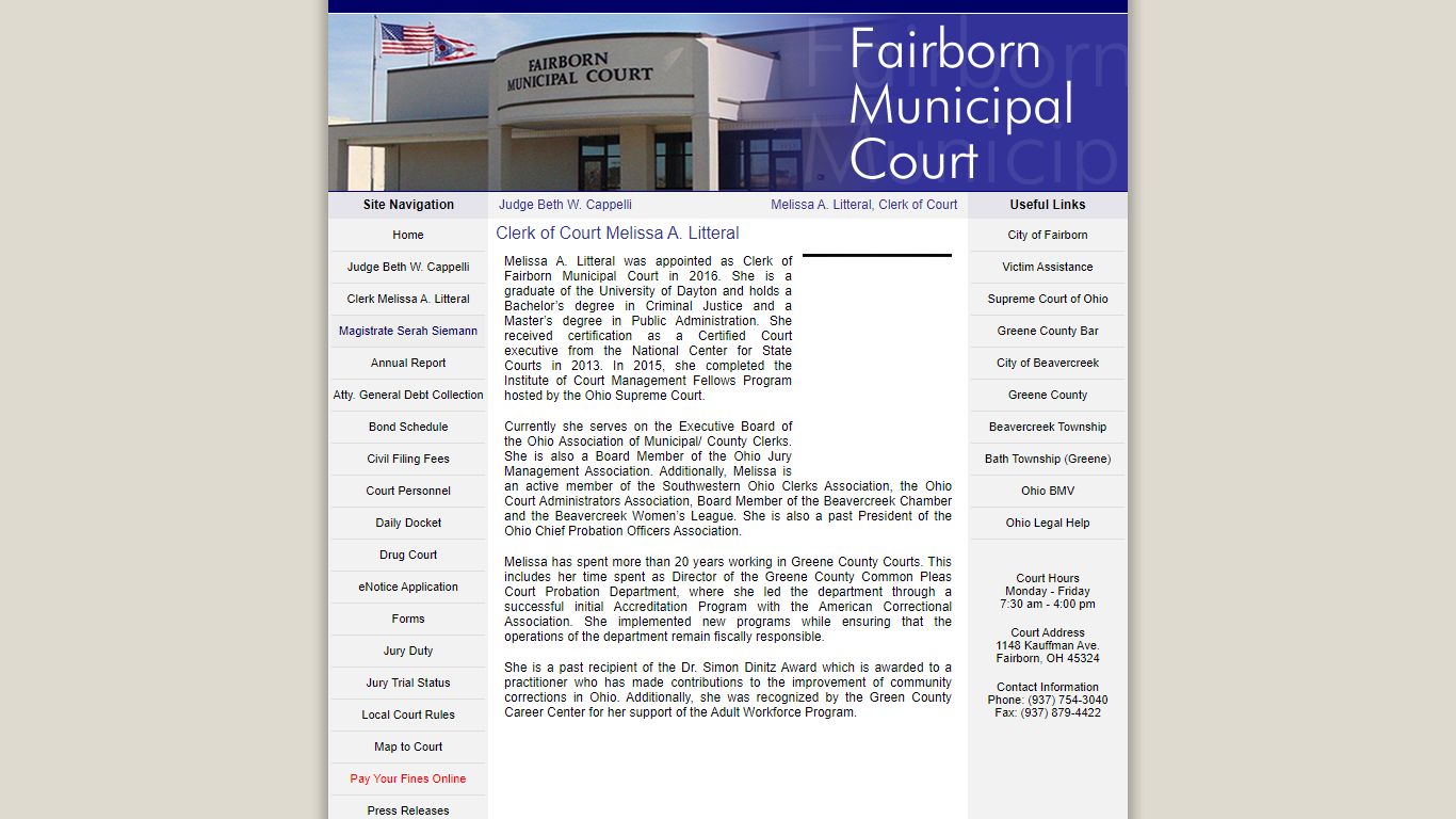 Fairborn Municipal Court - Clerk of Court Melissa A. Litteral